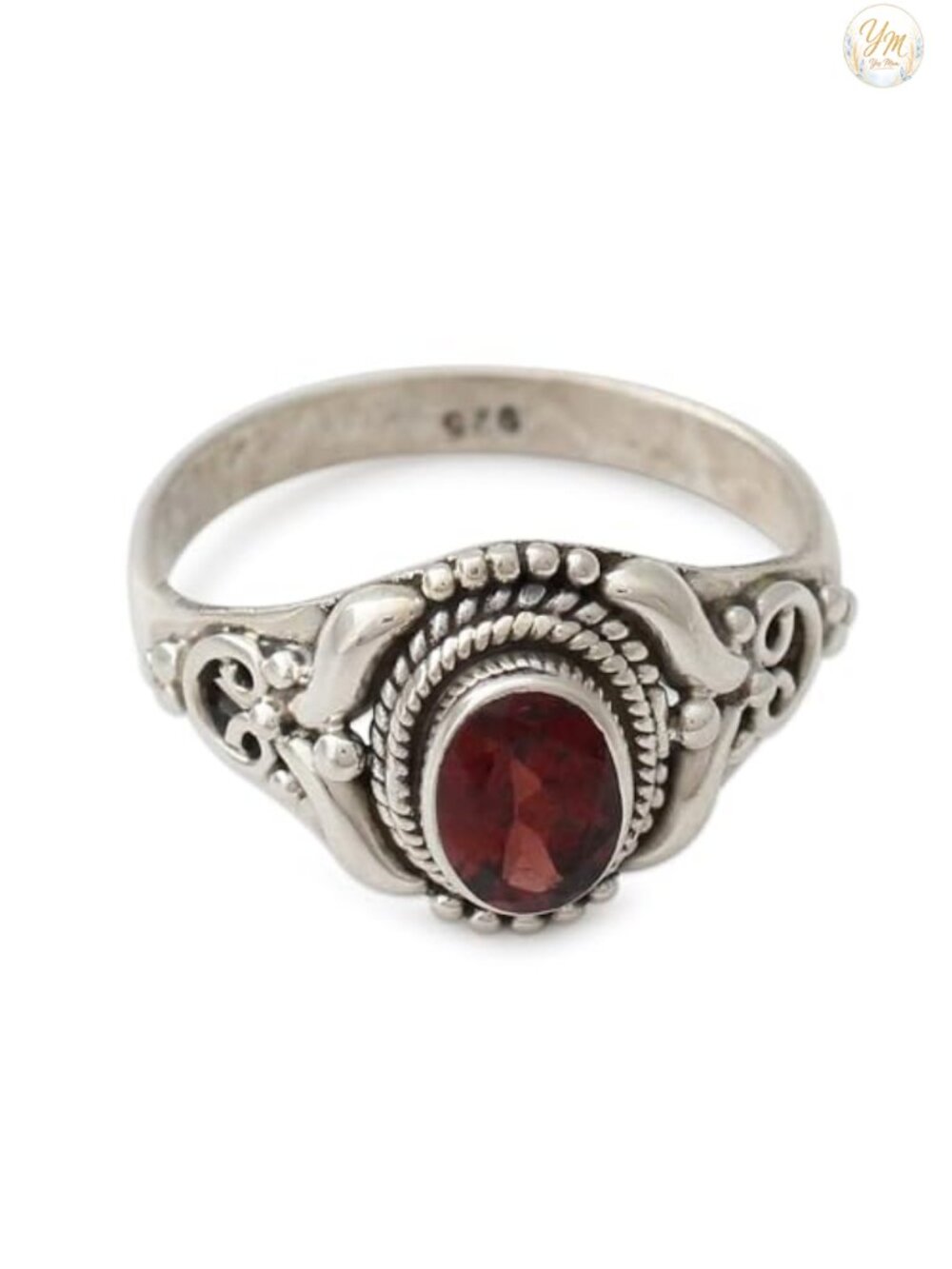 Sterling Silver Garnet Cocktail Ring Handmade Artisan Bezel Oval Size 12